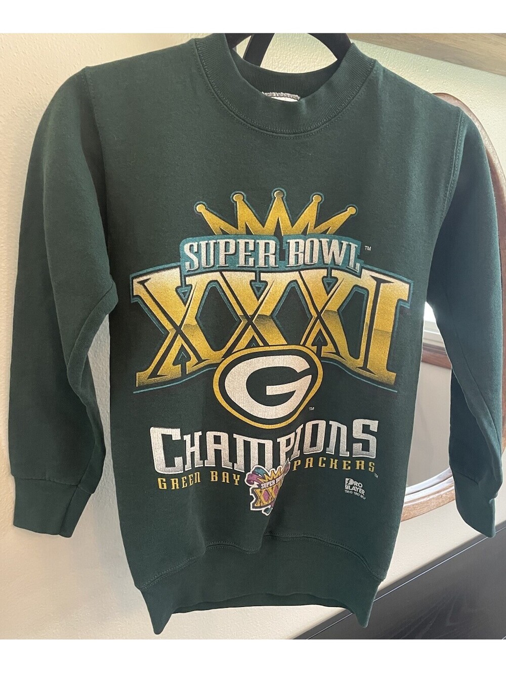 Vintage Pro Player Youth 10/12 Green Bay Packers Crew Neck Sweatshirt Super Bowl